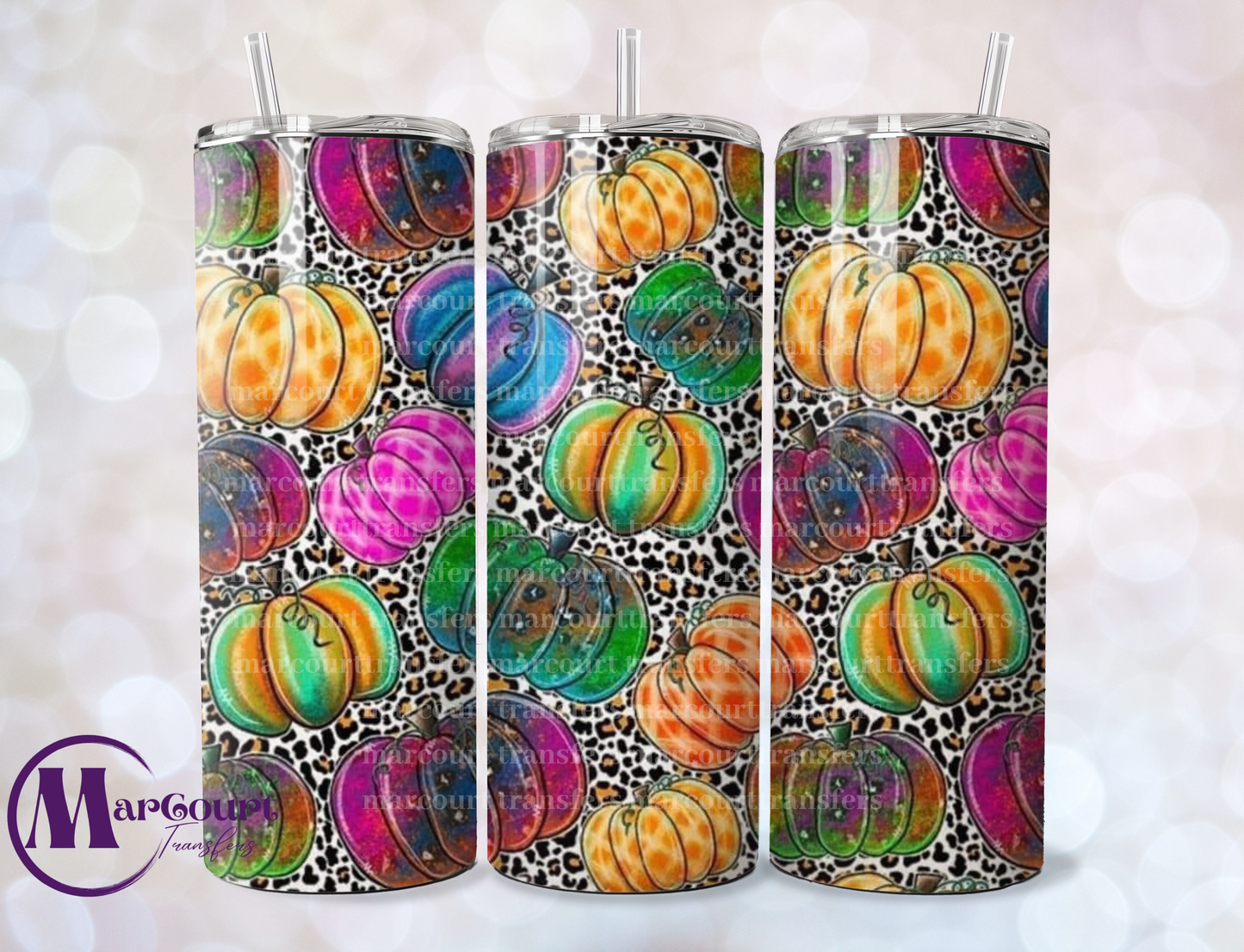 CHEETAH PRINT WITH COLORED PUMPKINS-SKINNY TUMBLER TRANSFER