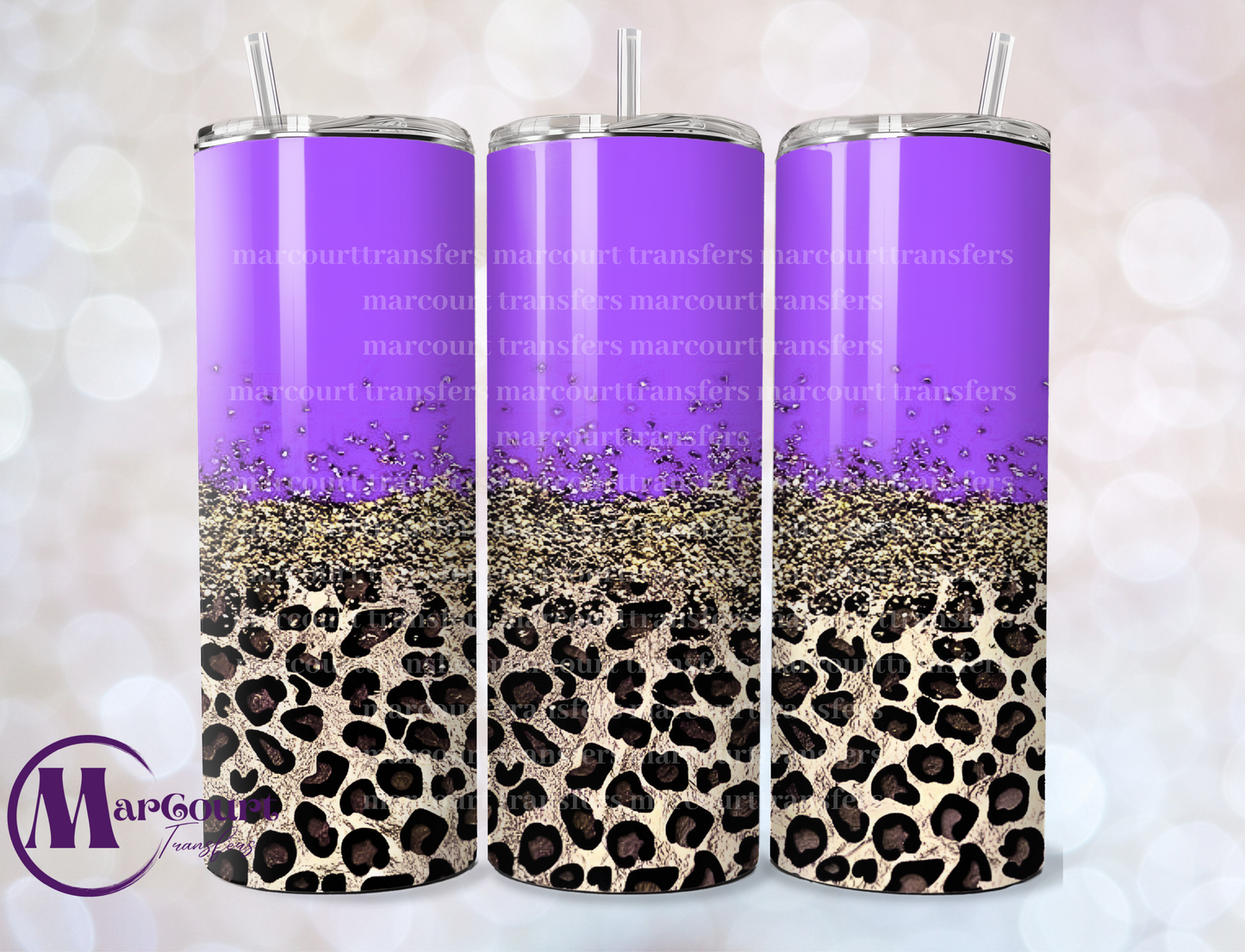 CHEETAH WTIH PURPLE AND GOLD GLITTER-SKINNY TUMBLER TRANSFER