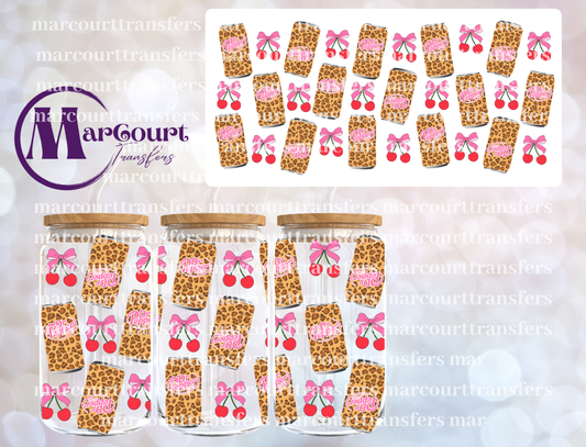 CHEETAH AND CHERRIES-16 0Z-UV DTF CUP WRAP