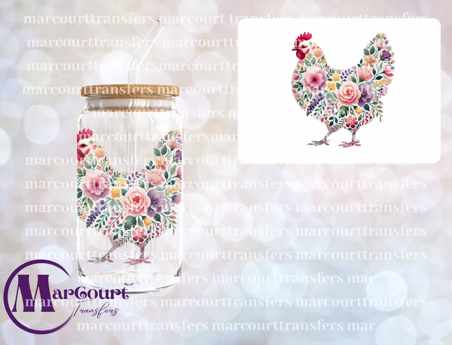 CHICKEN FLORAL-DECAL-UV DTF CUP WRAP
