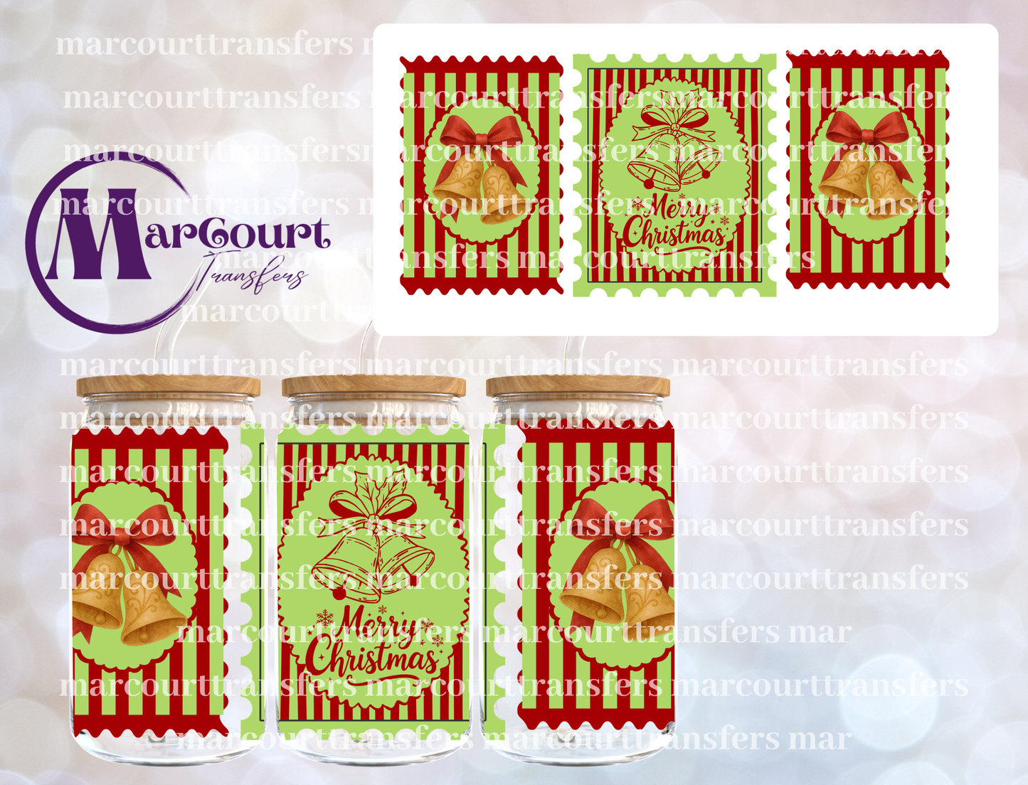 CHRISTMAS BELL STAMPS-16 0Z-UV DTF CUP WRAP