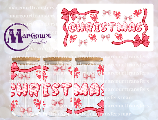 CHRISTMAS CANDY CANES AND BOWS-16 0Z-UV DTF CUP WRAP