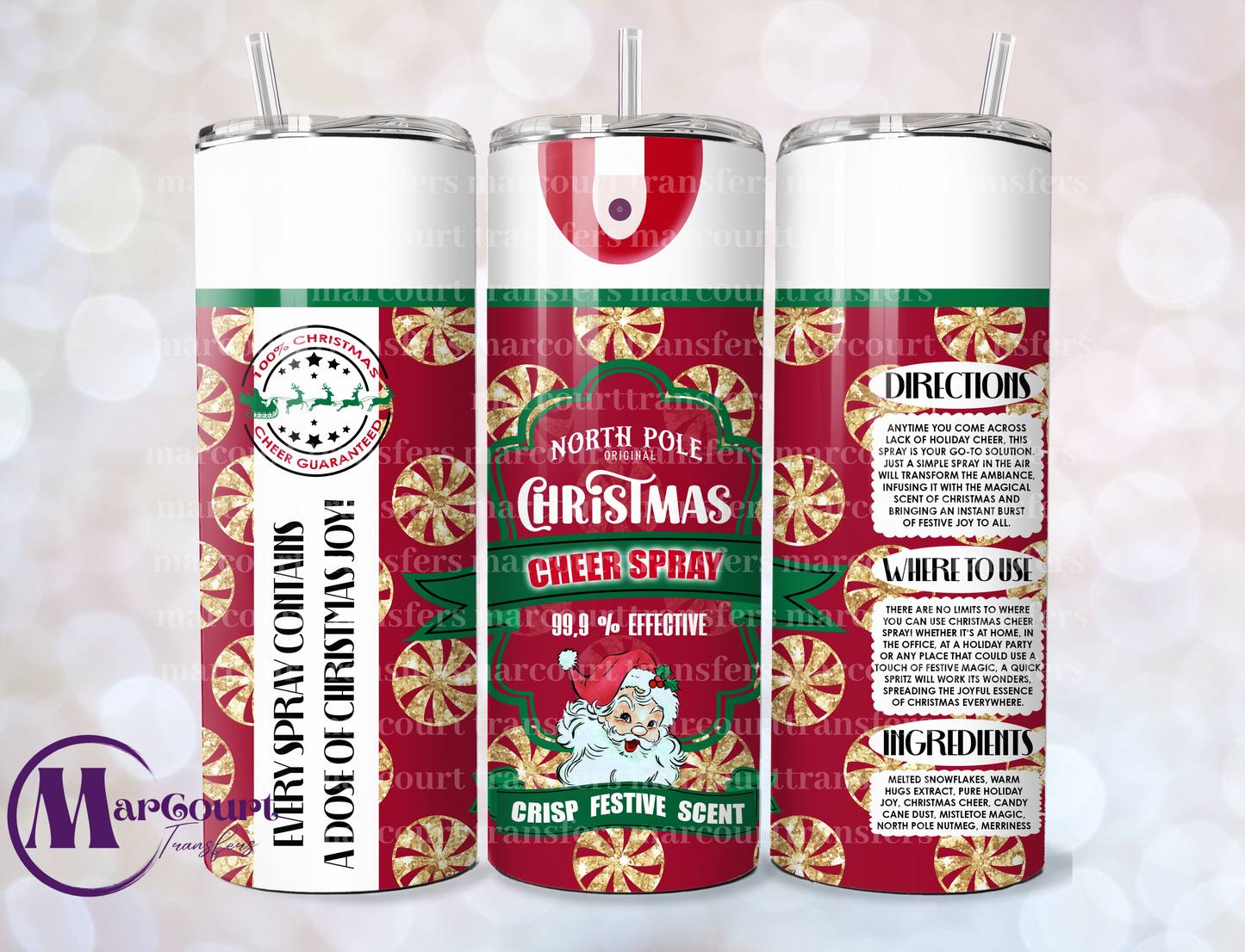 CHRISTMAS CHEER SPRAY RED AND GOLD-SKINNY TUMBLER TRANSFER