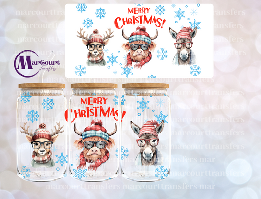 CHRISTMAS COW DEER AND DONKEY-16 0Z-UV DTF CUP WRAP