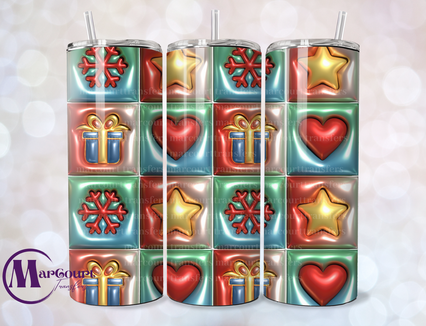 CHRISTMAS GIFTS HEARTS N STARS INFLATED-SKINNY TUMBLER TRANSFER