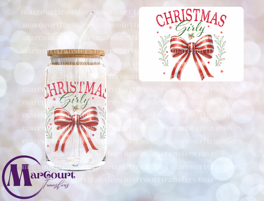 CHRISTMAS GIRLY PEPPERMINT BOW-DECAL-UV DTF CUP WRAP