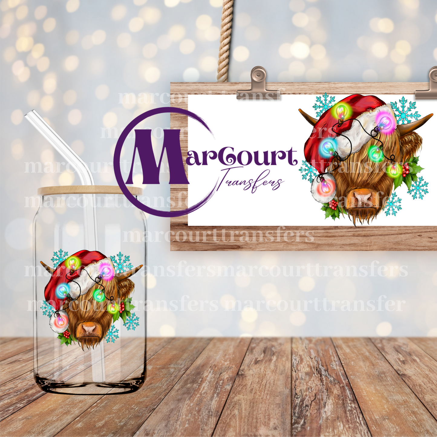 CHRISTMAS HIGHLAND COW-DECAL-UV DTF CUP WRAP