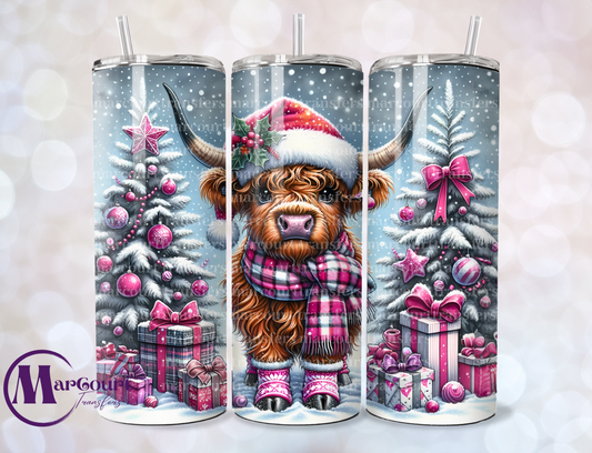 CHRISTMAS HIGHLAND COW PINK-SKINNY TUMBLER TRANSFER