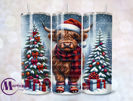 CHRISTMAS HIGHLAND COW RED-SKINNY TUMBLER TRANSFER