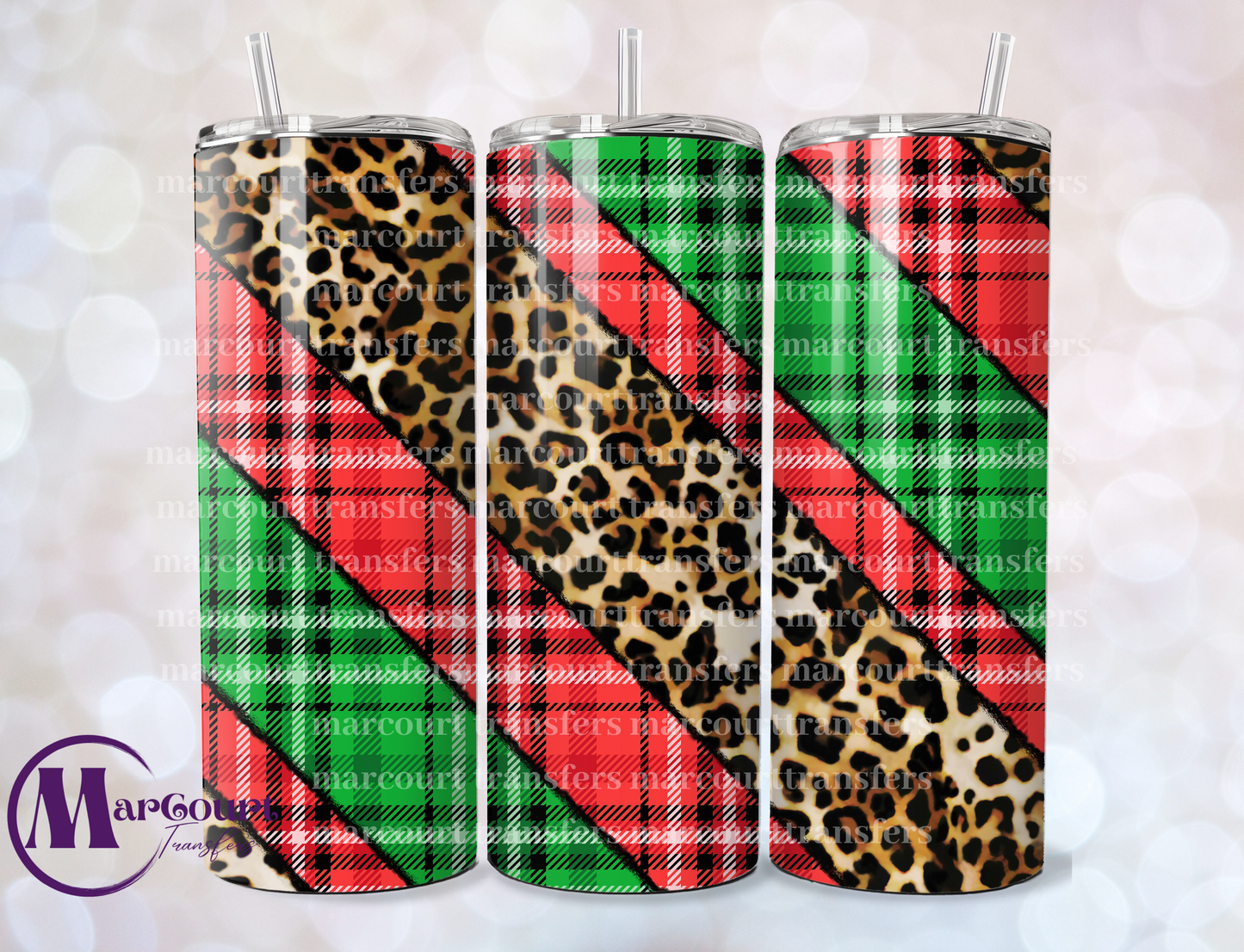 CHRISTMAS LEOPARD PLAID 20-SKINNY TUMBLER TRANSFER