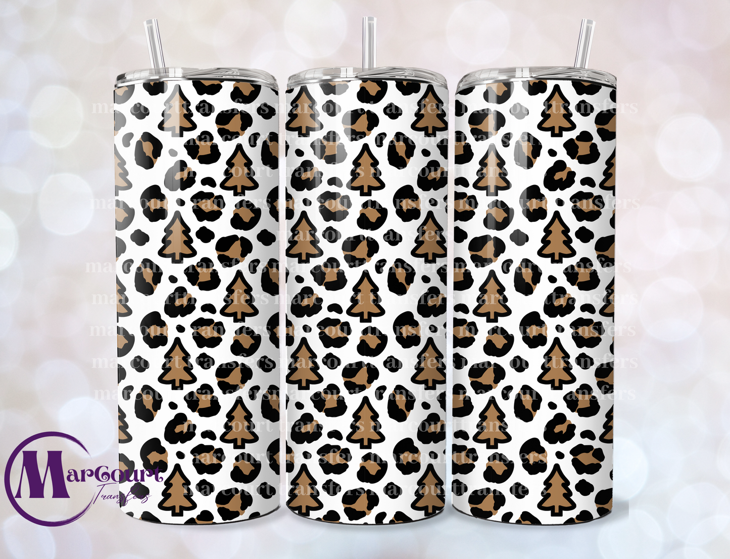 CHRISTMAS LEOPARD TREES 20-SKINNY TUMBLER TRANSFER