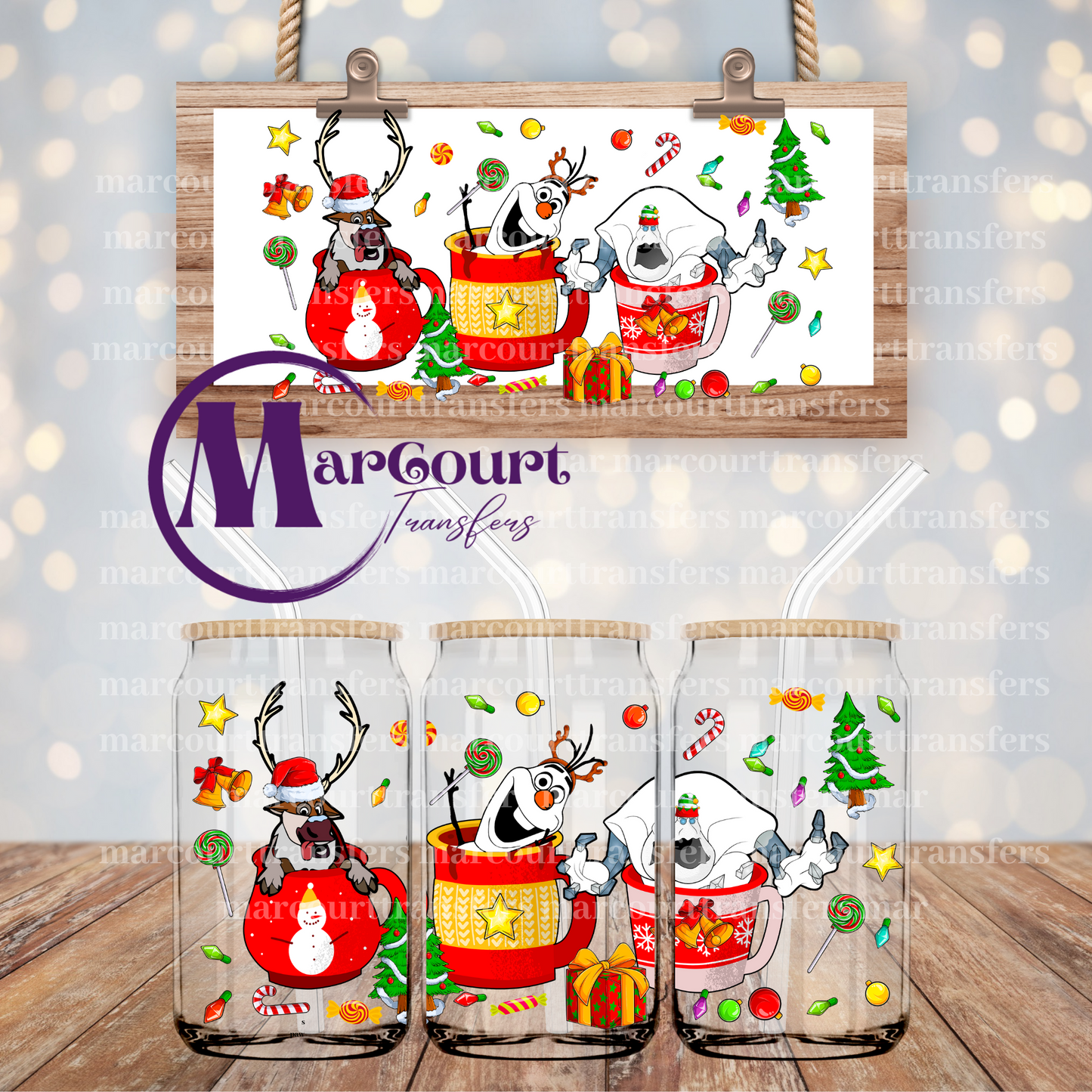 CHRISTMAS OLAF DRINKS -16 0Z-UV DTF CUP WRAP