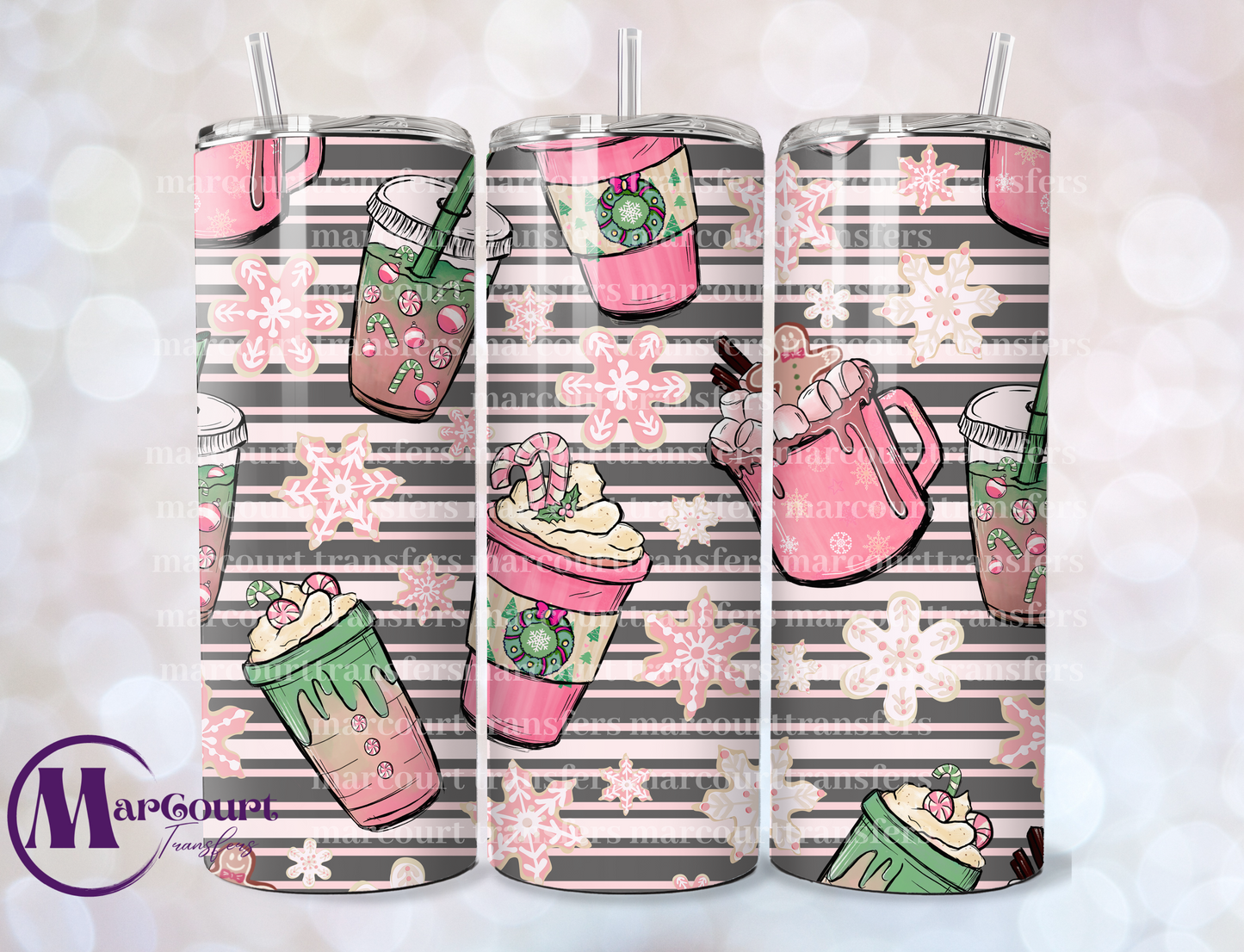 CHRISTMAS PINK DRINKS 20-SKINNY TUMBLER TRANSFER