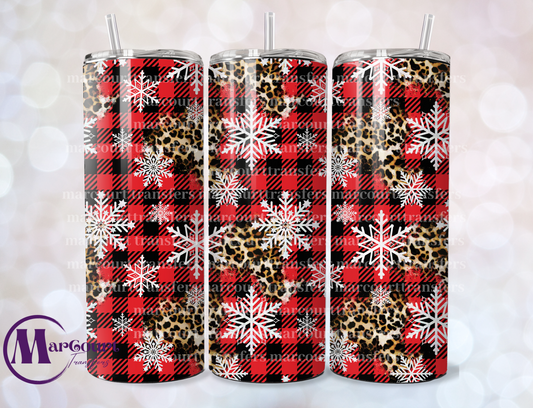 CHRISTMAS PLAID LEOPARD SNOWFLAKES 20-SKINNY TUMBLER TRANSFER