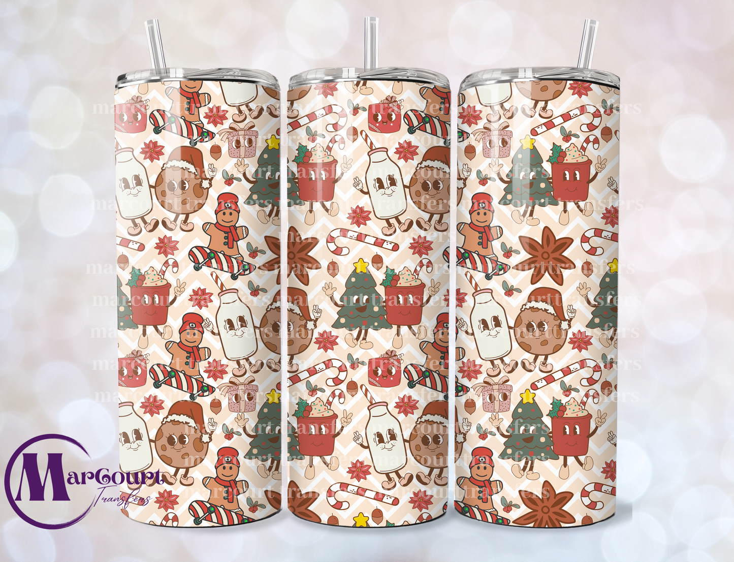 CHRISTMAS RETRO MILK AND COOKIES 20-SKINNY TUMBLER TRANSFER