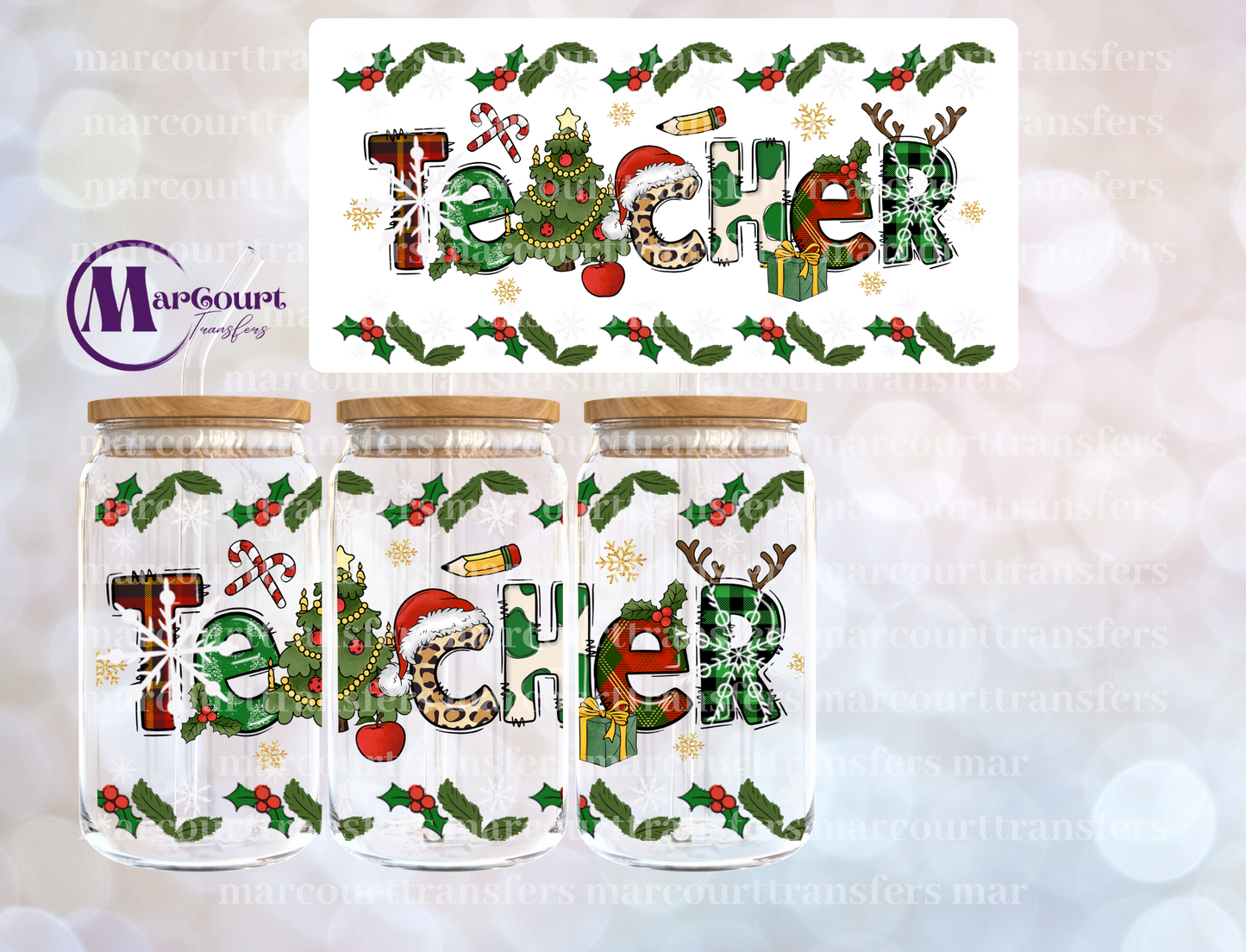 CHRISTMAS RETRO TEACHER-16 0Z-UV DTF CUP WRAP