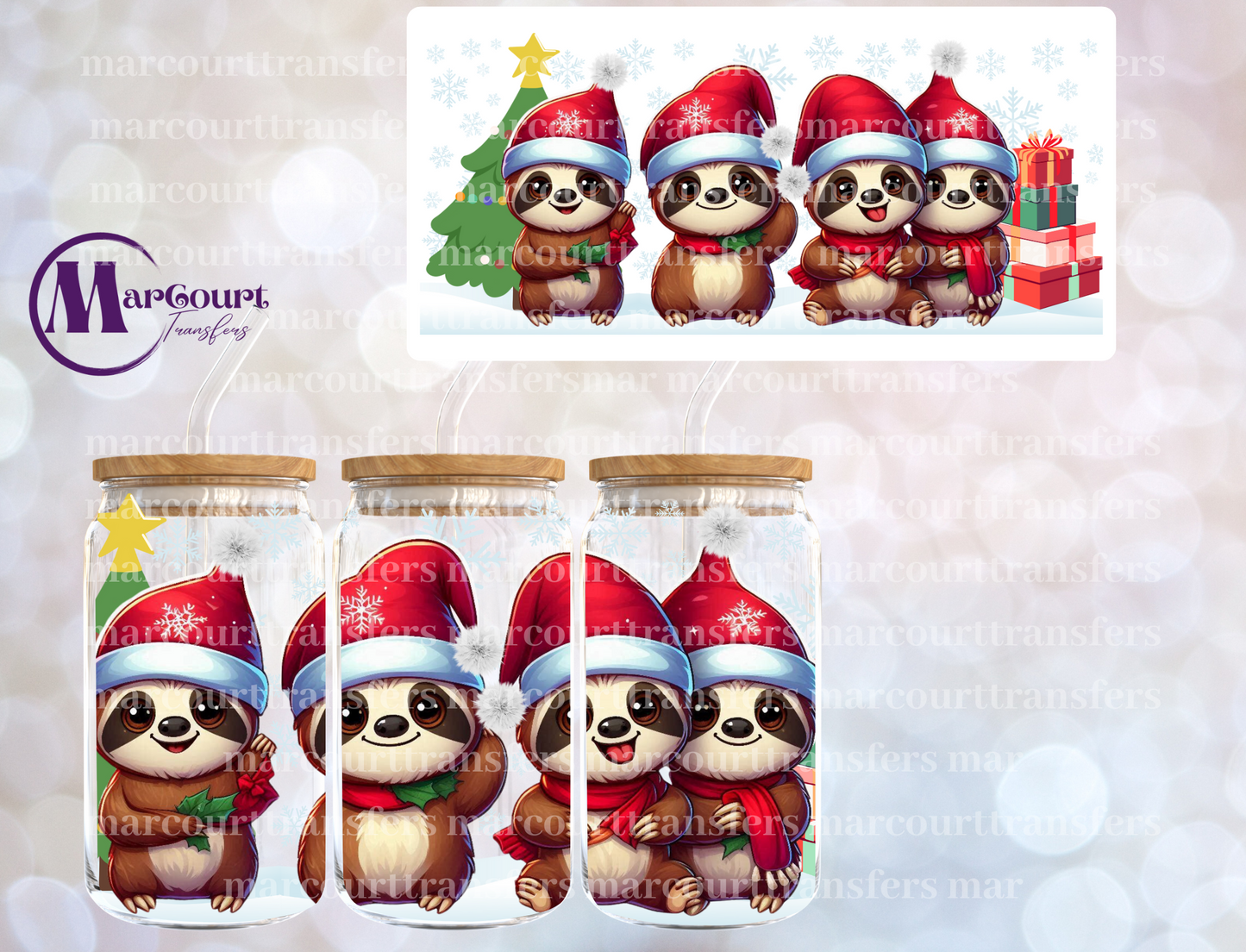 CHRISTMAS SLOTHS-16 0Z-UV DTF CUP WRAP