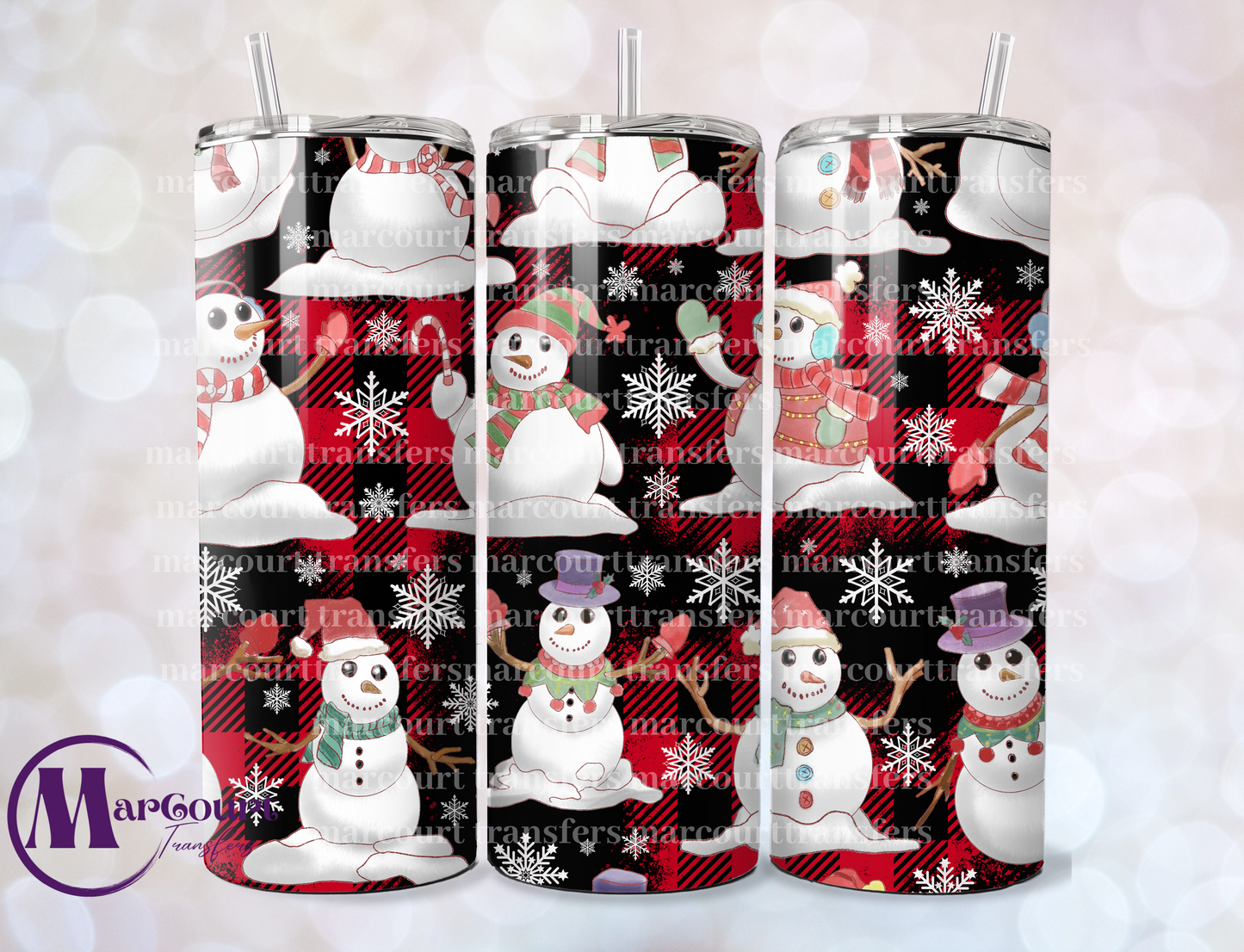 CHRISTMAS SNOWMEN PLAID 20-SKINNY TUMBLER TRANSFER