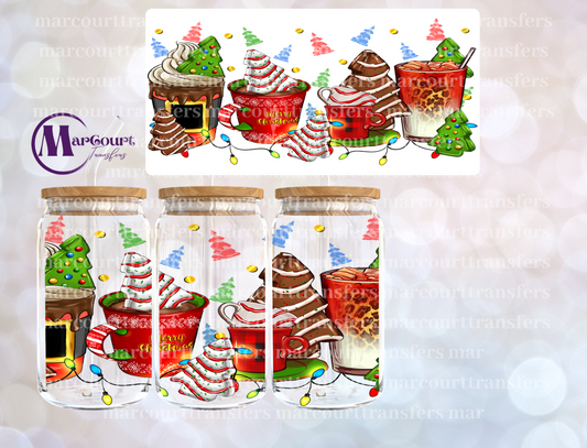 CHRISTMAS TREE CAKE COFFEE CUPS-16 0Z-UV DTF CUP WRAP