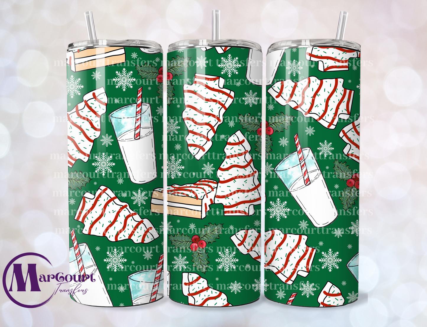 CHRISTMAS TREE CAKES WITH MILK 20-SKINNY TUMBLER TRANSFER