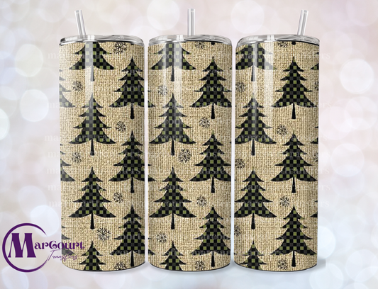 CHRISTMAS TREES BURLAP-SKINNY TUMBLER TRANSFER