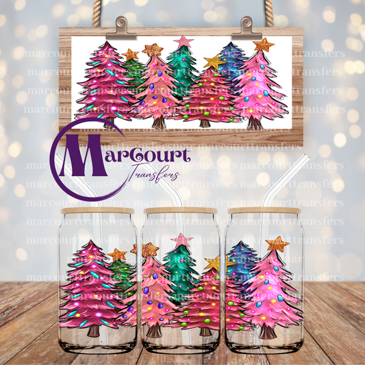 CHRISTMAS TREES WITH LIGHTS-16 0Z-UV DTF CUP WRAP