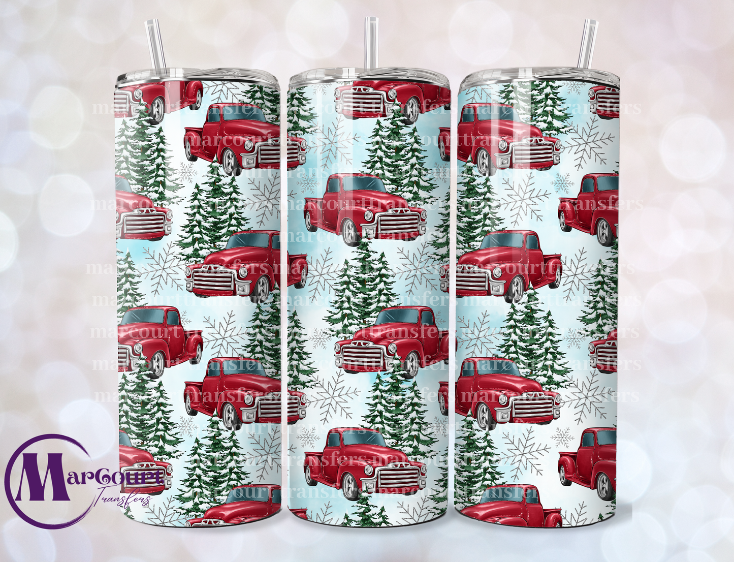 CHRISTMAS TRUCK 20-SKINNY TUMBLER TRANSFER