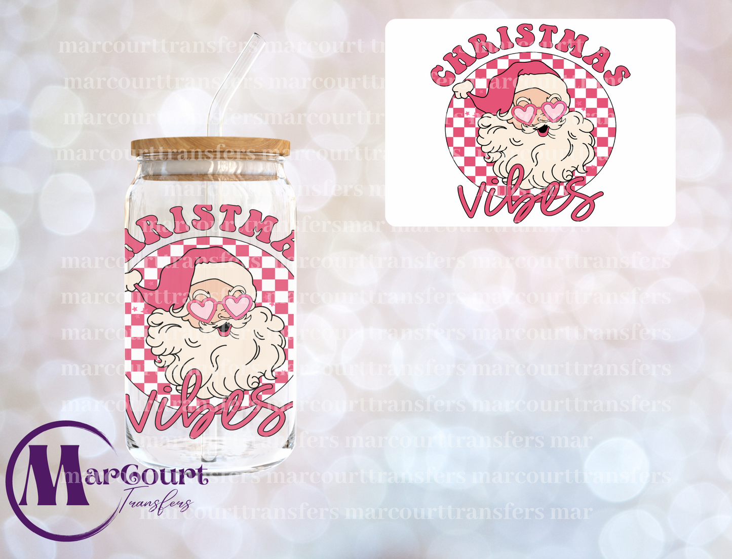 CHRISTMAS VIBES SANTA HEART GLASSES-UV DTF CUP WRAP