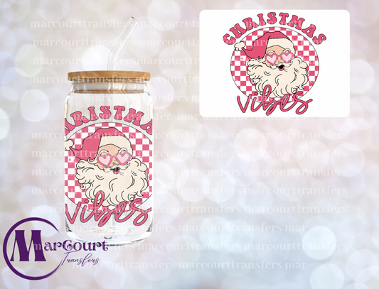 CHRISTMAS VIBES SANTA HEART GLASSES-UV DTF CUP WRAP