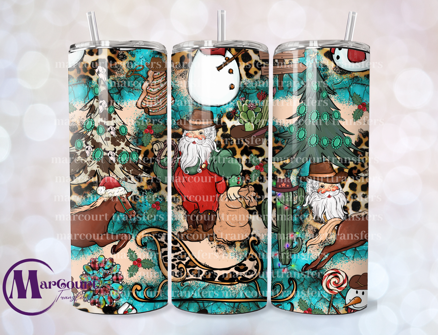 CHRISTMAS WESTERN SANTA 20-SKINNY TUMBLER TRANSFER