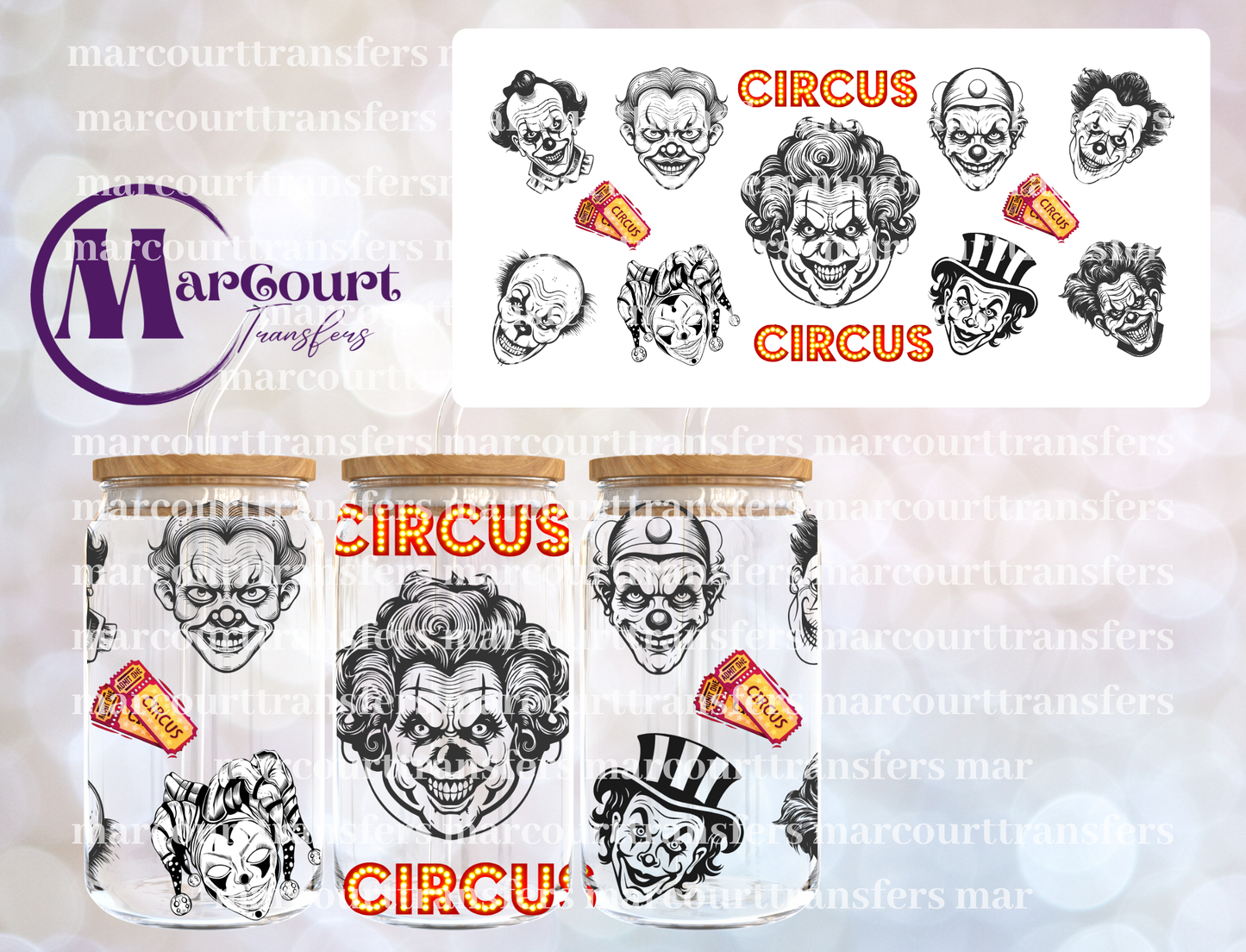 CIRCUS CIRCUS SCARY CLOWNS-16 0Z-UV DTF CUP WRAP