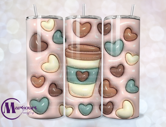 COFFEE WITH HEARTS INFLATED-SKINNY TUMBLER TRANSFER