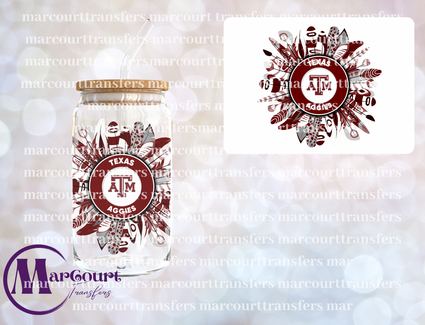 COLLEGE FEATHERS BOHO TEXAS A&M-DECAL-UV DTF CUP WRAP