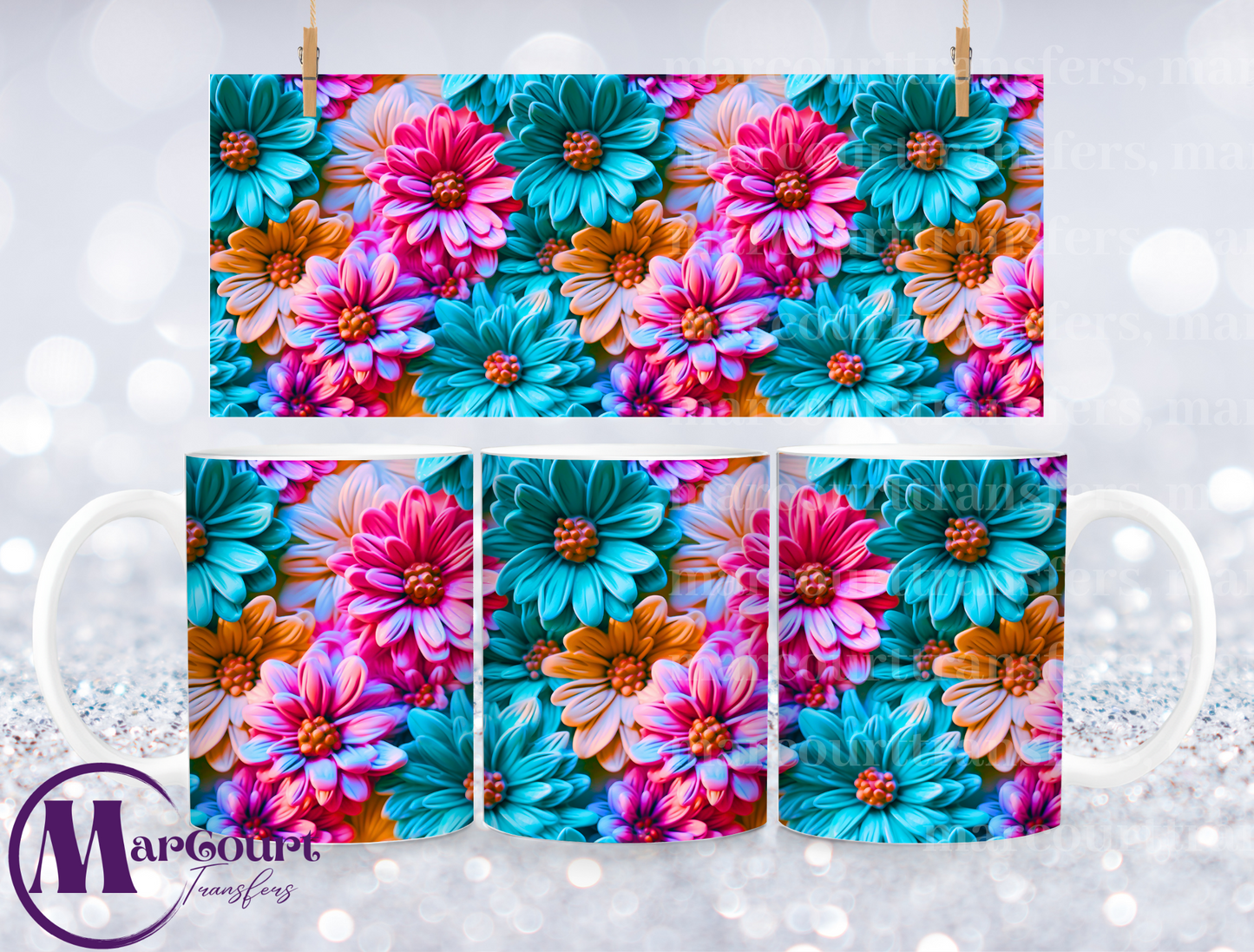 COLORFUL 3D DAISIES-MUG TRANSFER