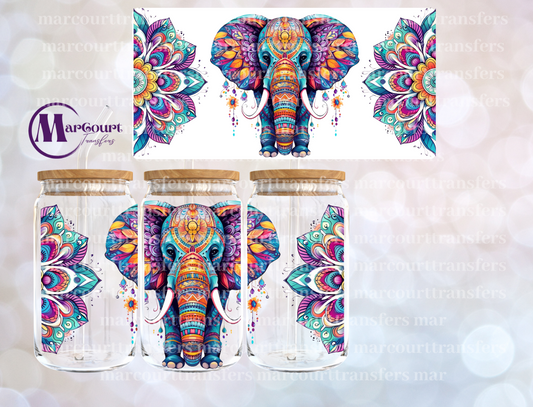 COLORFUL MANDALA ELEPHANT-16 0Z-UV DTF CUP WRAP