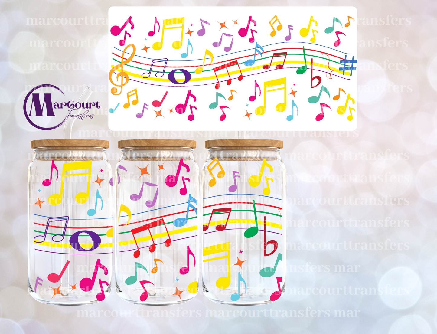 COLORFUL MUSICAL NOTES-16 0Z-UV DTF CUP WRAP