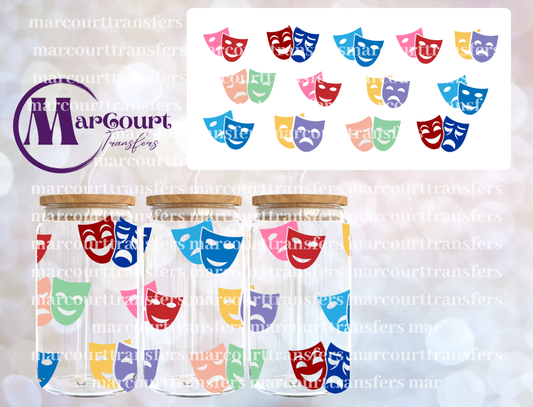COLORFUL THEATER MASKS- 16 0Z-UV DTF CUP WRAP