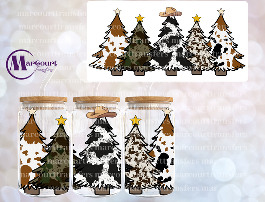 COW PRINT CHRISTMAS TREES-16 0Z-UV DTF CUP WRAP