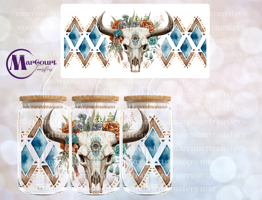 COW SKULL AZTEC-16 0Z-UV DTF CUP WRAP