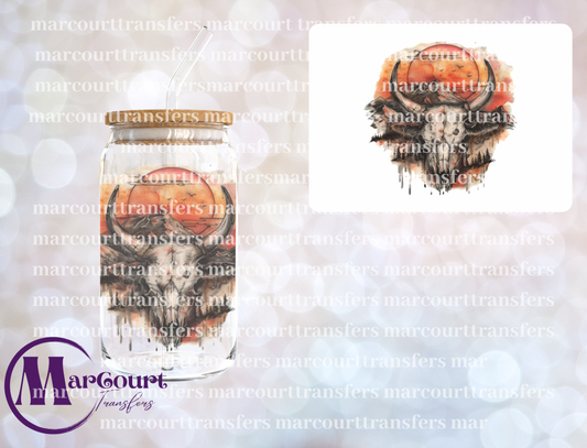 COW SKULL SUNSET-DECAL-UV DTF CUP WRAP