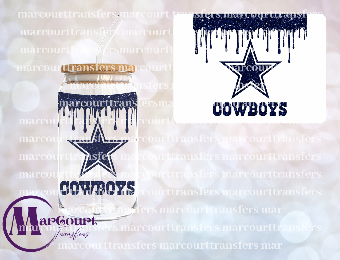 COWBOYS GLITTER DRIP-UV DTF CUP WRAP