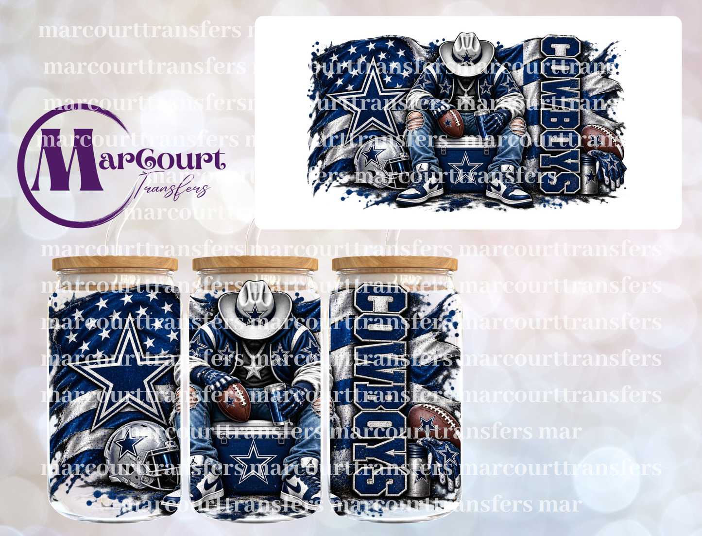COWBOYS FAN AMERICAN FLAG-16 0Z-UV DTF CUP WRAP