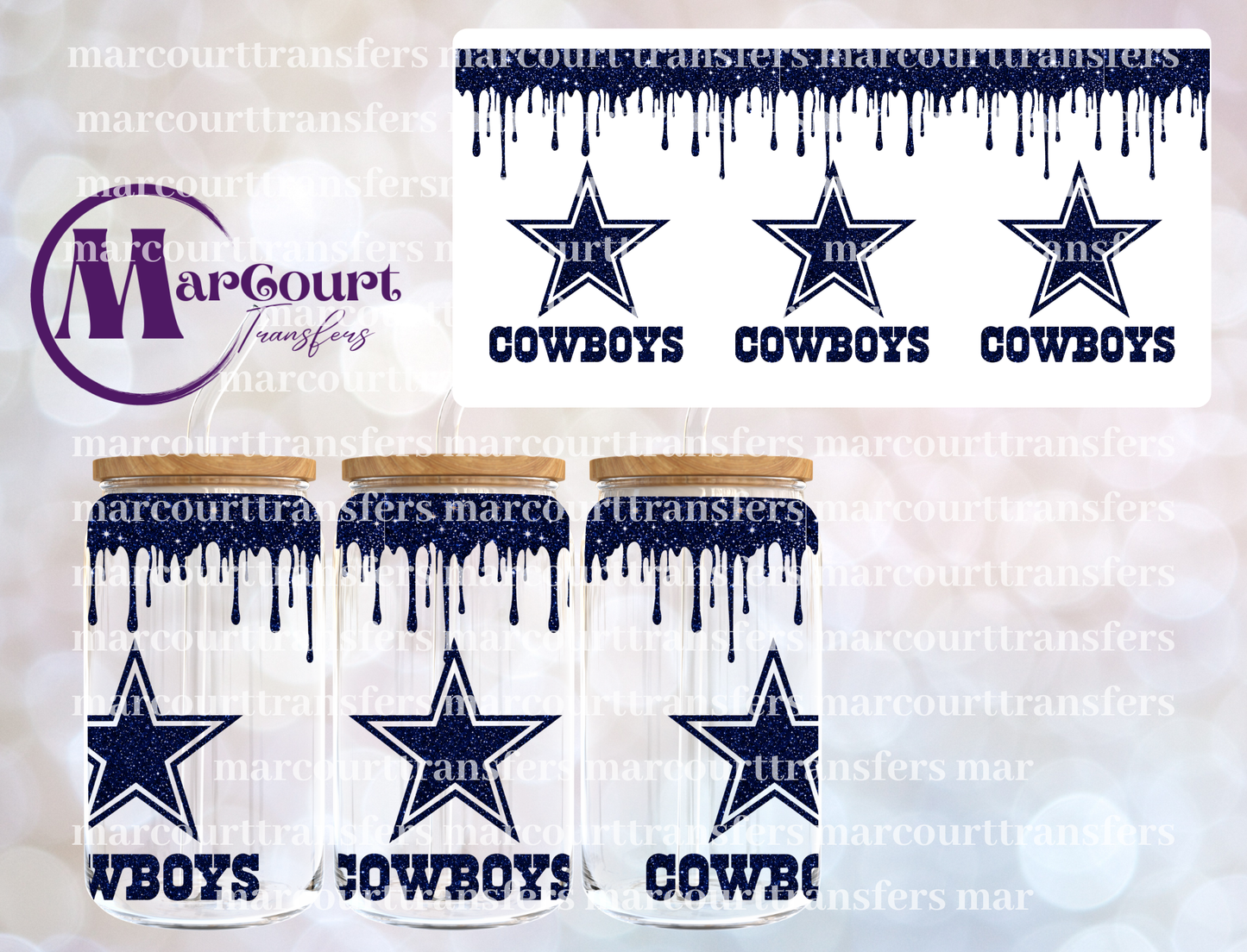 COWBOYS GLITTER DRIP-16 0Z-UV DTF CUP WRAP