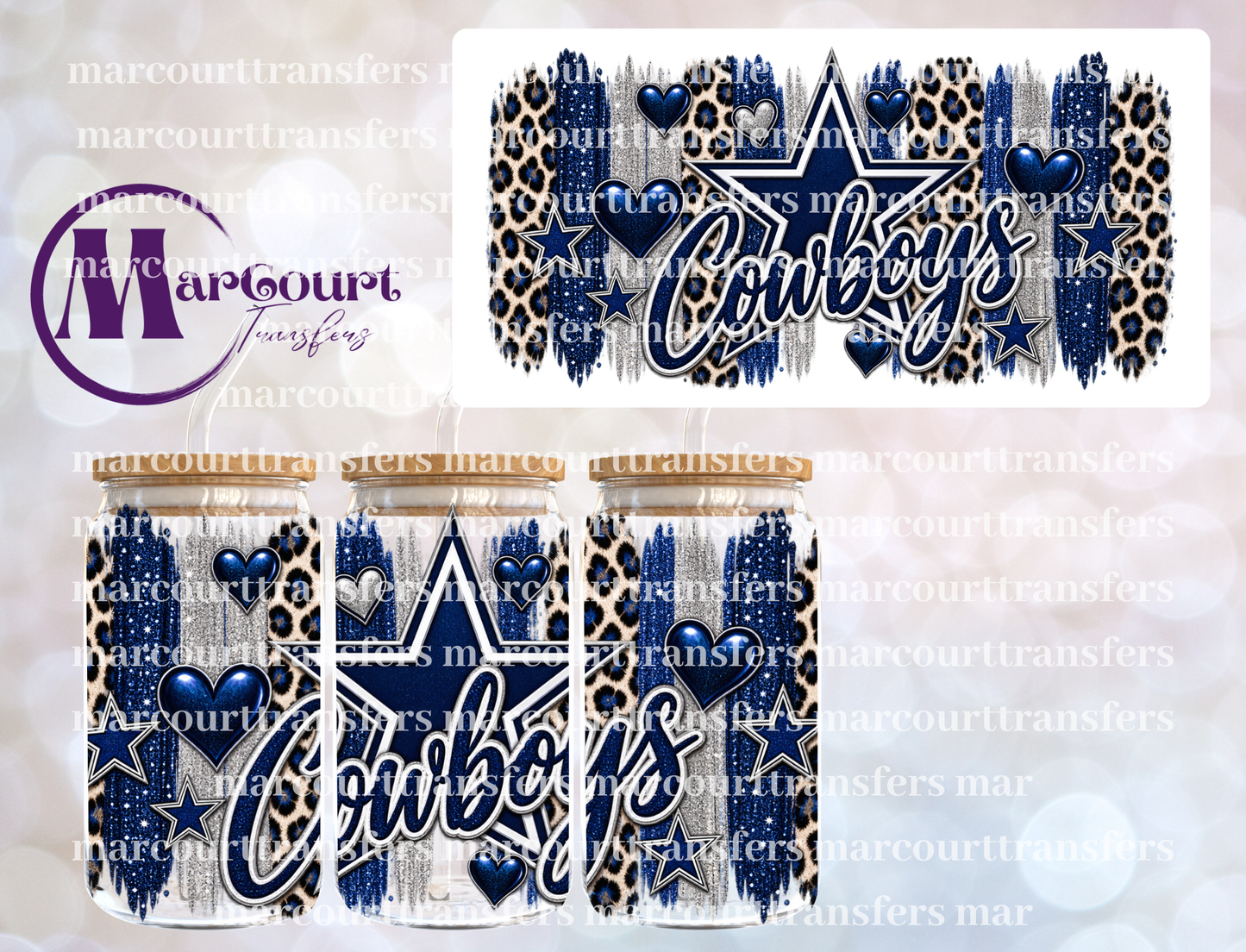 COWBOYS GLITTER AND CHEETAH-16 0Z-UV DTF CUP WRAP