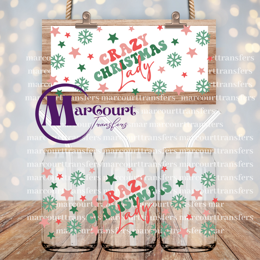 CRAZY CHRISTMAS LADY-16 0Z-UV DTF CUP WRAP