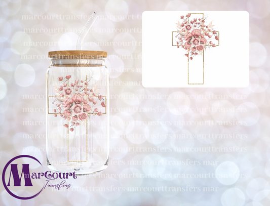 CROSS WITH FLOWERS-DECAL-UV DTF CUP WRAP