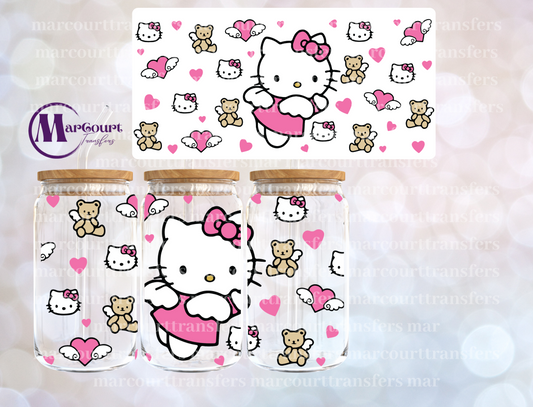 CUPID KITTY WITH TEDDY BEARS-16 0Z-UV DTF CUP WRAP