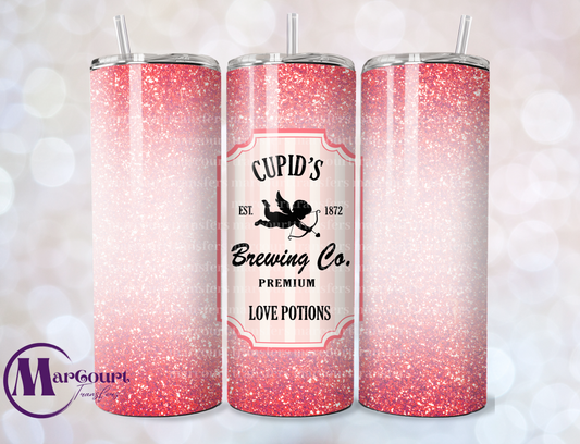 CUPIDS BREWING COMPANY LOVE POTIONS PINK GLITTER-SKINNY TUMBLER TRANSFER