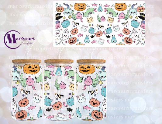 CUTE CAT HALLOWEEN PUMPKIN-16 0Z-UV DTF CUP WRAP