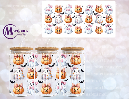 CUTE GHOST AND PUMPKIN COQUETTE-16 0Z-UV DTF CUP WRAP